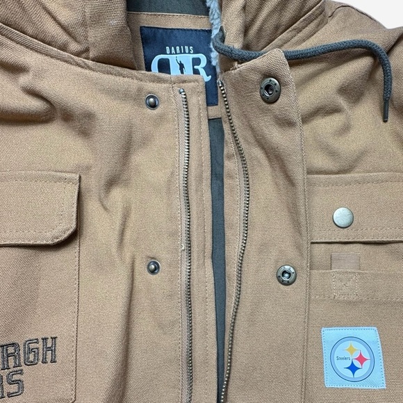 Pittsburgh Steelers Jacket Mens Large Brown Hooded Canvas Zip NFL Darius Rucker - Picture 6 of 16